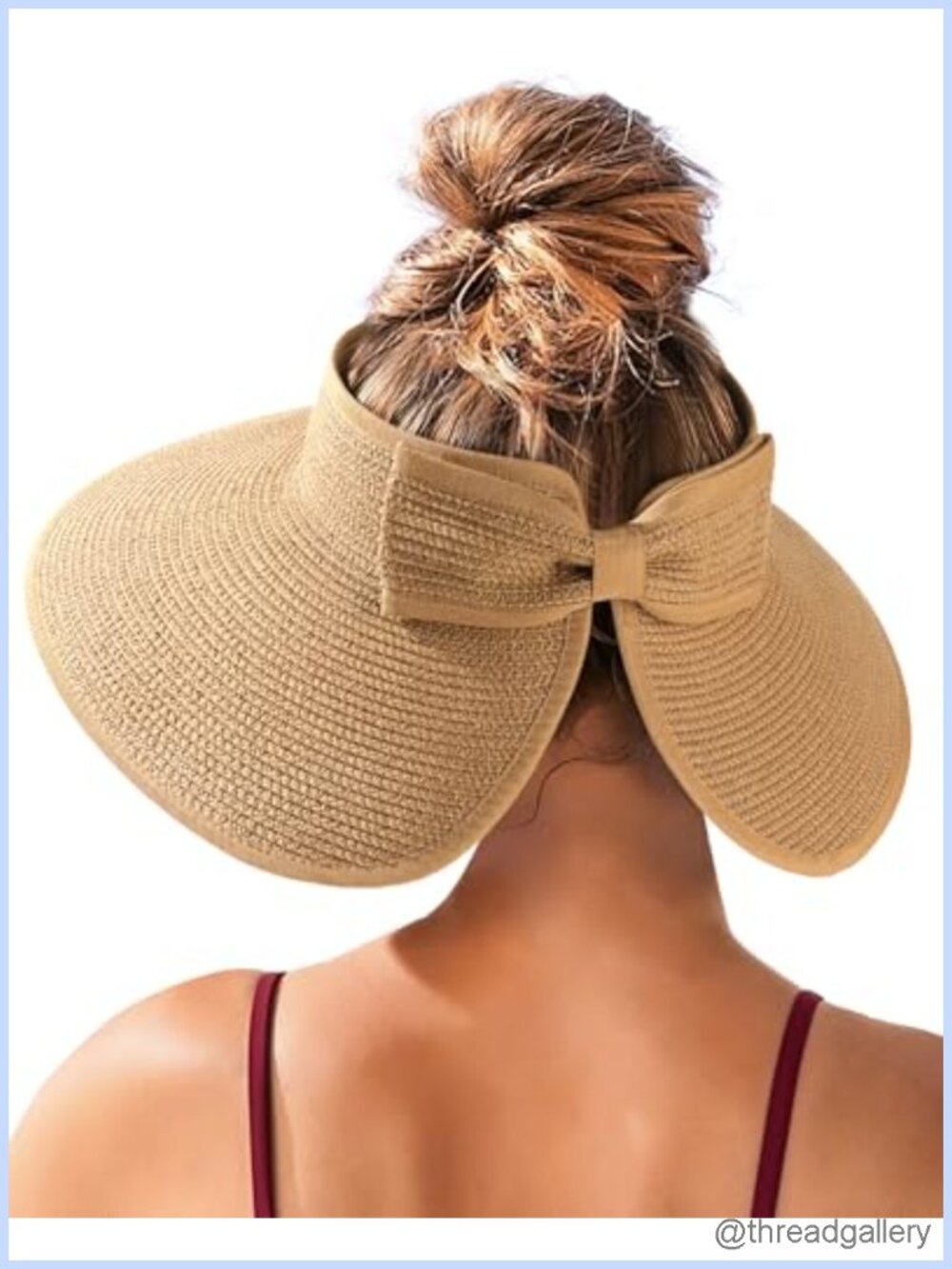 Straw Ponytail Sun Visor Hat Wide Brim Beach Packable